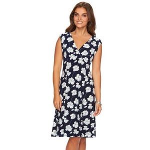 Chaps Navy Blue Floral Print Dress Sleeveless